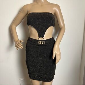 SOUL  Black Glitter Swimsuit with skirt Brazilian swimwear